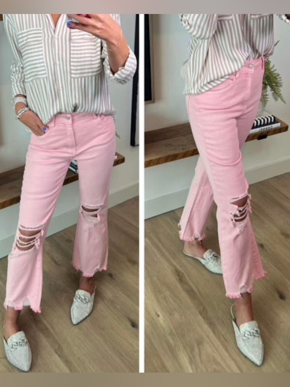 Zenana Light Pink Distressed Jeans - Size Medium